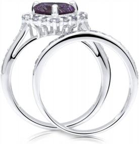 img 1 attached to Sterling Silver Halo Wedding Rings Set W/ Purple Heart CZ - Size 4-10 | BERRICLE