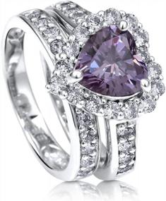 img 4 attached to Sterling Silver Halo Wedding Rings Set W/ Purple Heart CZ - Size 4-10 | BERRICLE