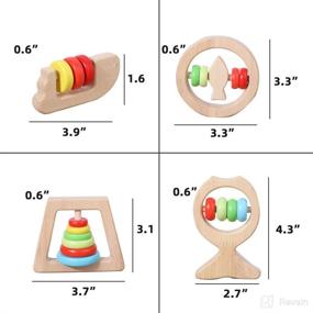 img 3 attached to 🌈 Rainbow Color Montessori Wooden Baby Rattle Rolling Toy Set for 12-36 Month Infants: 4Pcs Teething & Grasping Toys