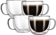 set of 4 clear double wall glass coffee mugs with handles - 8oz insulated glass for latte, cappuccino, and coffee by cnglass logo