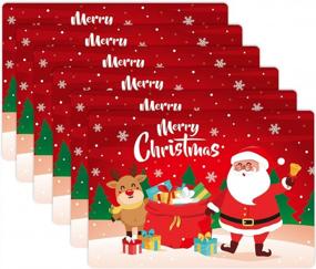 img 4 attached to BESTonZON 6PCS Cute Christmas Place Mats Table Mats Merry Xmas Placemats For Dining Room Kitchen Table Decor (43X30X0.05Cm)
