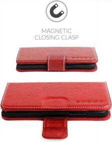 img 1 attached to 📱 Snugg iPhone 12 Pro Max Wallet Case in Dusty Cedar Red - Folding Case with 3 Card Slots, Magnetic Closure, Phone Stand Function - Leather, TPU, Nubuck