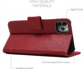 img 3 attached to 📱 Snugg iPhone 12 Pro Max Wallet Case in Dusty Cedar Red - Folding Case with 3 Card Slots, Magnetic Closure, Phone Stand Function - Leather, TPU, Nubuck
