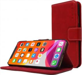 img 4 attached to 📱 Snugg iPhone 12 Pro Max Wallet Case in Dusty Cedar Red - Folding Case with 3 Card Slots, Magnetic Closure, Phone Stand Function - Leather, TPU, Nubuck
