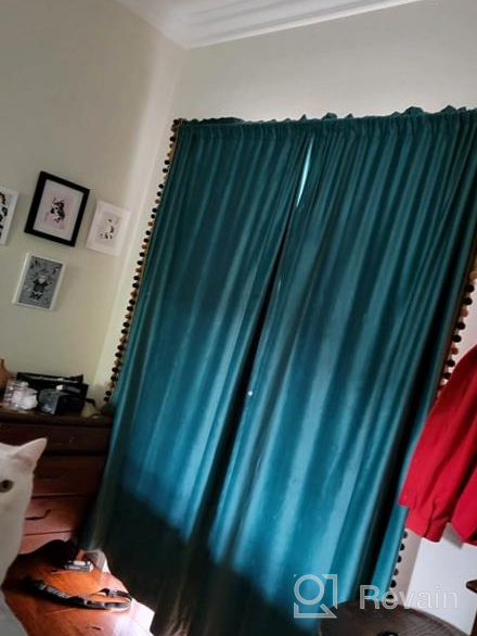 img 1 attached to Dusty Pink Velvet Blackout Curtains - Melodieux Pom Pom Thermal Insulated 52X96 Inch (1 Pair) review by Howie Broyles