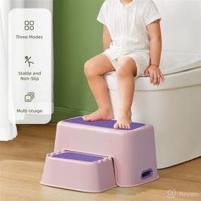 img 3 attached to 👧 SEEDNUR Kids 2-Step Stool for Bathroom Kitchen and Toilet - Anti-Slip Grips - Toddler Counter Stool (Pink)