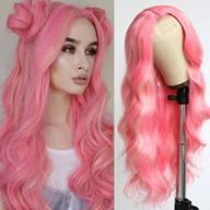 24 inch pink & blonde mixed curly wavy synthetic cosplay wig - oxeely long no bangs highlighted natural hair look for women logo