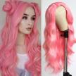 24 inch pink & blonde mixed curly wavy synthetic cosplay wig - oxeely long no bangs highlighted natural hair look for women logo