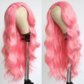 img 2 attached to 24 Inch Pink & Blonde Mixed Curly Wavy Synthetic Cosplay Wig - Oxeely Long No Bangs Highlighted Natural Hair Look For Women