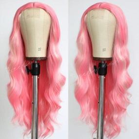 img 3 attached to 24 Inch Pink & Blonde Mixed Curly Wavy Synthetic Cosplay Wig - Oxeely Long No Bangs Highlighted Natural Hair Look For Women