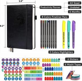 img 3 attached to Daily Planner, 2023 Undated Productivity A5 Goals Planner Kit By Feela, 8 Fineliner Pens, 3 Highlighters, 6 Stickers, 6 Washi Tapes, Lasts 6 Months, Black