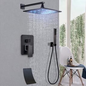 img 4 attached to 12 Inch LED Rainfall Shower System With Hand Shower, Waterfall Tub Spout Faucet, And 3-Way Mixer Diverter Valve – Wall Mounted Bathroom Shower Combo Set