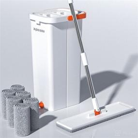 img 4 attached to MOPALL Hands-Free Mop and Bucket Set with 6 Microfiber Pads - Ideal for All Floor Types, Wet and Dry Use