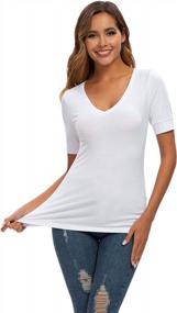 img 4 attached to Womens Basic Scoop U Neck/V Neck Short-Sleeve Tee Shirt: Your Essential Summer-Winter Layering Top