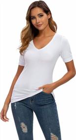 img 3 attached to Женская базовая футболка с округлым/ V-образным вырезом горловины и короткими рукавами: Ваша неотъемлемая верхняя одежда для лета и зимы