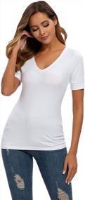 img 2 attached to Женская базовая футболка с округлым/ V-образным вырезом горловины и короткими рукавами: Ваша неотъемлемая верхняя одежда для лета и зимы