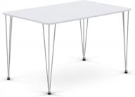 современный белый обеденный стол для гостиной, прямоугольный кухонный стол 47 дюймов с серебряными ножками-шпильками, места для 4-6 человек (простая сборка) логотип