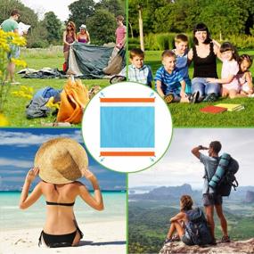 img 2 attached to Aitey Waterproof Sand-Free Beach Blanket - Compact Outdoor Mat For Picnic, Travel, Hiking, Camping, And Music Festivals. Includes 4 Stakes, 4 Corner Pockets, And A Carry Bag - 82"X 79" In Blue.