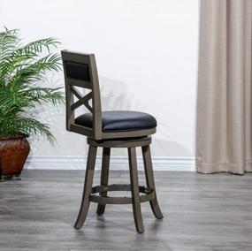 img 1 attached to 30” Bar Height Weathered Grey Finish Meeker X Back Fabric Swivel Stool With Black Leather Seat - DTY Indoor Living