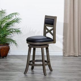 img 2 attached to 30” Bar Height Weathered Grey Finish Meeker X Back Fabric Swivel Stool With Black Leather Seat - DTY Indoor Living