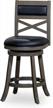 30” bar height weathered grey finish meeker x back fabric swivel stool with black leather seat - dty indoor living logo
