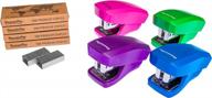set of 4 mini staplers with 2,000 staples & built-in staple removers - staples 2 to 18 sheets (blue, pink, purple, green) logo