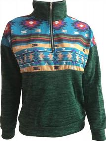 img 2 attached to Women'S Long Sleeve 1/4 Zip Pullover Sweatshirt Blouse Top With Aztec Print Collar And Pocket