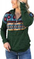 women's long sleeve 1/4 zip pullover sweatshirt blouse top with aztec print collar and pocket logo