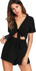 img 4 attached to Sexy V-Neck Short Romper Jumpsuit For Women With Self-Tie Front - SweatyRocks Playsuit