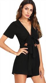 img 1 attached to Sexy V-Neck Short Romper Jumpsuit For Women With Self-Tie Front - SweatyRocks Playsuit