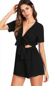 img 2 attached to Sexy V-Neck Short Romper Jumpsuit For Women With Self-Tie Front - SweatyRocks Playsuit