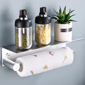 img 4 attached to Silver Aluminum Wall-Mount Paper Towel Holder W/ Shelf - Anti-Rust, Self-Adhesive Or Screws Mounting Options For Kitchen