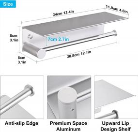 img 3 attached to Silver Aluminum Wall-Mount Paper Towel Holder W/ Shelf - Anti-Rust, Self-Adhesive Or Screws Mounting Options For Kitchen