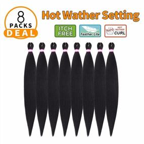 img 3 attached to Pre Stretched Braiding Hair 8 Packs 36 Inch Natural Black Color Long Professional Hair For Braiding Twist Braids Itch Free Hot Water Setting Yaki Straight Synthetic Hair Extensions (#1B)