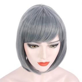 img 2 attached to 14 Inch Ombre Grey Short Straight Bob Wig With Bangs For Women - Perfect For Cosplay, Costume Parties & Everyday Use!