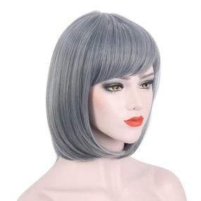 img 3 attached to 14 Inch Ombre Grey Short Straight Bob Wig With Bangs For Women - Perfect For Cosplay, Costume Parties & Everyday Use!