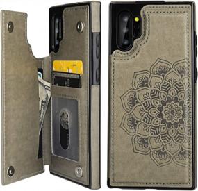 img 4 attached to Превосходный кошелек из искусственной кожи с отделением для карт и рельефным узором Мандала для Galaxy Note 10+ (6,8 дюймов), двойной флип-кнопкой с двойными магнитными кнопками, серый