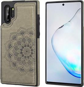 img 2 attached to Premium PU Leather Wallet Case For Galaxy Note 10+ (6.8") With Card Holder, Embossed Mandala Pattern, Double Magnetic Buttons Flip Cover, Gray