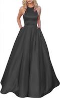 a-line satin prom dress with beaded halter neckline, long formal gown for women with convenient pockets logo