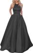 a-line satin prom dress with beaded halter neckline, long formal gown for women with convenient pockets logo
