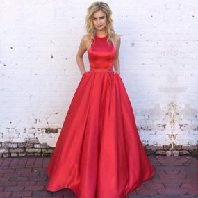 img 3 attached to A-Line Satin Prom Dress With Beaded Halter Neckline, Long Formal Gown For Women With Convenient Pockets