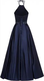 img 2 attached to A-Line Satin Prom Dress With Beaded Halter Neckline, Long Formal Gown For Women With Convenient Pockets