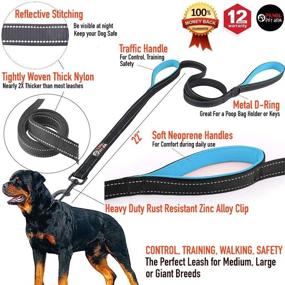 img 3 attached to 🐾 Primal Pet Gear 6ft Dog Leash with Traffic Padded Two Handles - Heavy Duty Control and Safety Training Lead for Large or Medium Dogs (Black-Blue)