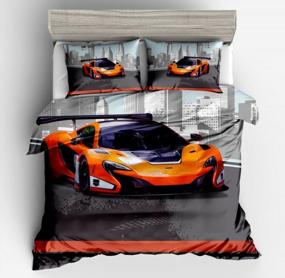 img 1 attached to High-Quality SxinHome Orange Speed Sport Car Bedding Set for Teen Boys - Queen Size