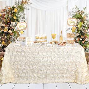 img 4 attached to QueenDream Ivory Floral Tablecloth 60 X 102 Inch Rustic Rosette Tablecloth For Wedding Birthday Party Events Decorations