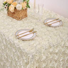 img 2 attached to QueenDream Ivory Floral Tablecloth 60 X 102 Inch Rustic Rosette Tablecloth For Wedding Birthday Party Events Decorations