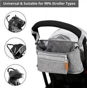 img 2 attached to Baby Stroller Diaper Caddy Organizer For Baby Storage On The Go With Muti Pockets, Non-Slip Stroller Hooks And Adjustable Strap, Gray