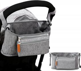 img 4 attached to Baby Stroller Diaper Caddy Organizer For Baby Storage On The Go With Muti Pockets, Non-Slip Stroller Hooks And Adjustable Strap, Gray
