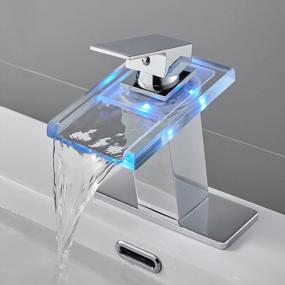img 4 attached to 💧 ROVATE LED Chrome Bathroom Sink Faucet with Waterfall Glass Spout - Single Hole or 3 Hole, 4 Inch Centerset