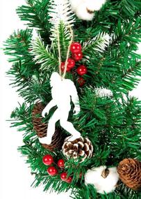 img 3 attached to Set Of 4 Bigfoot Christmas Ornaments - Metal Sasquatch Signs For Hanging On Tree With Burlap Ribbon